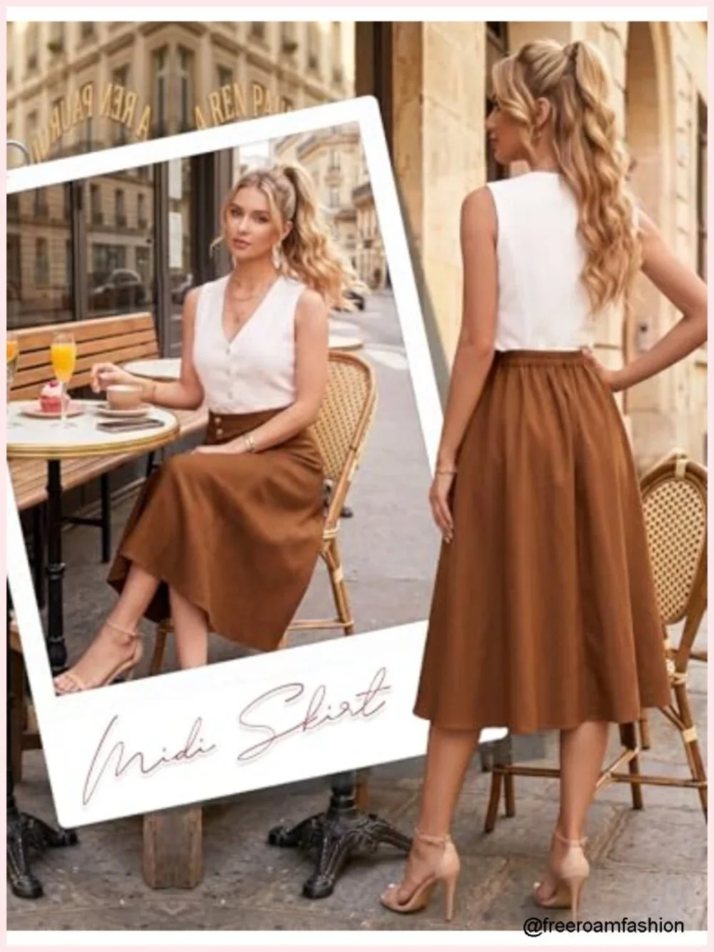 High Waisted Midi Skirt with Pockets A Line Elastic Waist Flare Skirt for Work